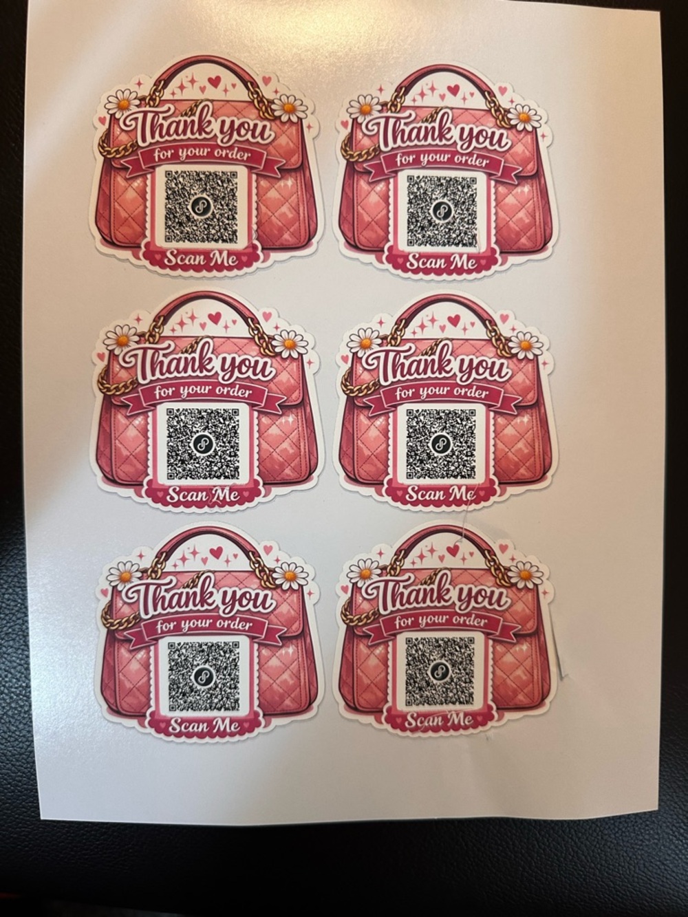 Pink Handbag "Thank You for Your Order" QR Stickers - Set of 36